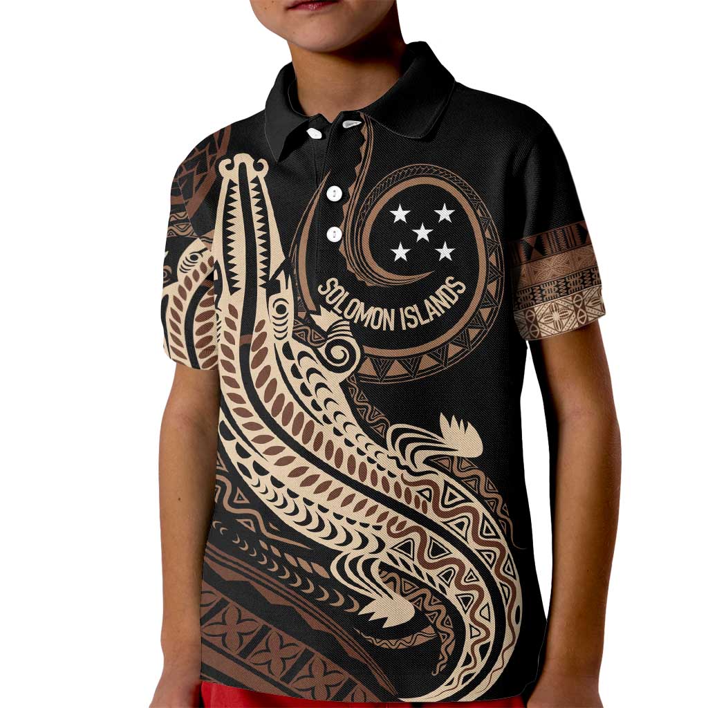 Personalized Solomon Islands Crocodile Kid Polo Shirt Hapi Isles - Independence Anniversary LT7 Kid Brown - Polynesian Pride