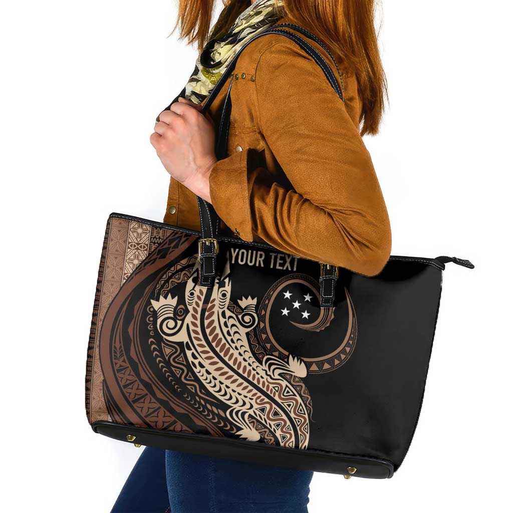 Personalized Solomon Islands Crocodile Leather Tote Bag Hapi Isles - Independence Anniversary LT7 Brown - Polynesian Pride