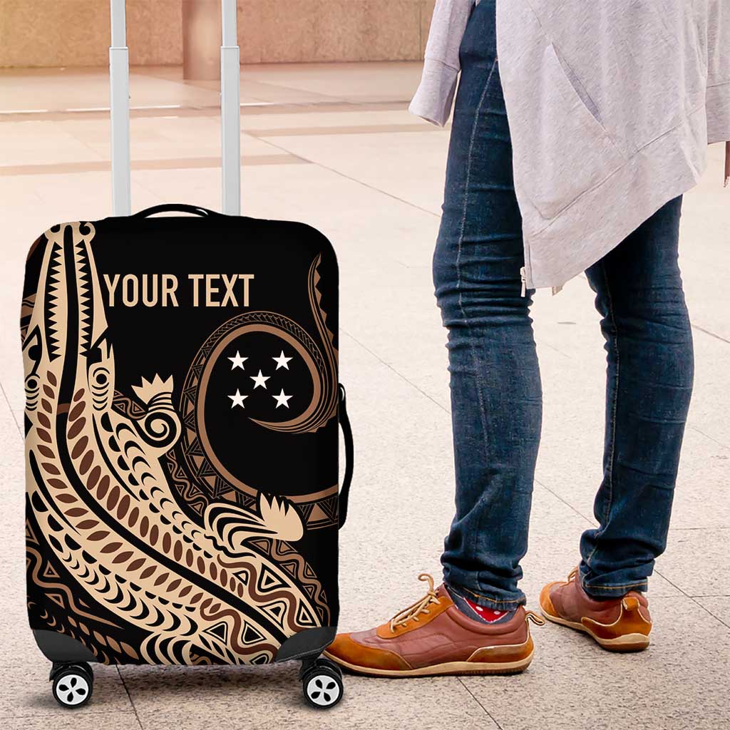 Personalized Solomon Islands Crocodile Luggage Cover Hapi Isles - Independence Anniversary LT7 Brown - Polynesian Pride
