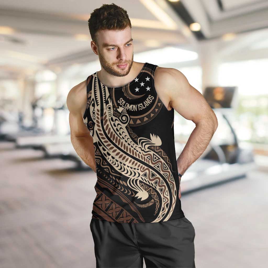 Personalized Solomon Islands Crocodile Men Tank Top Hapi Isles - Independence Anniversary LT7 Brown - Polynesian Pride