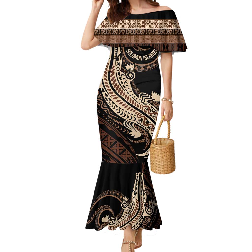 Personalized Solomon Islands Crocodile Mermaid Dress Hapi Isles - Independence Anniversary LT7 Women Brown - Polynesian Pride