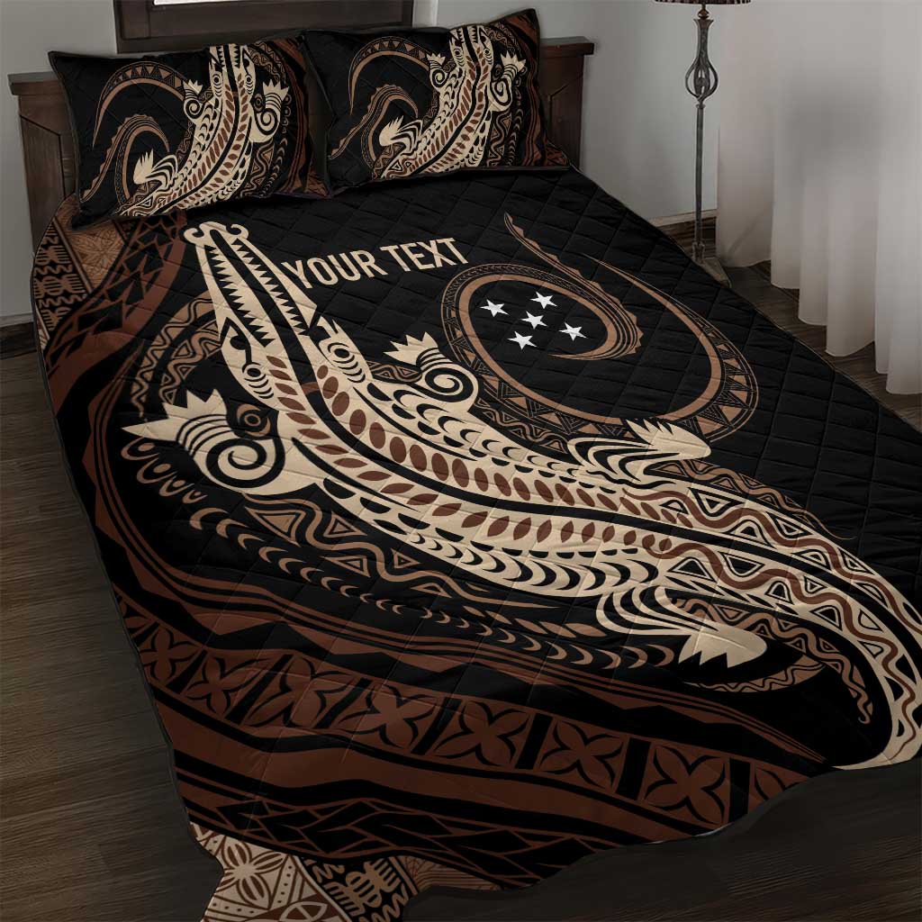 Personalized Solomon Islands Crocodile Quilt Bed Set Hapi Isles - Independence Anniversary LT7 Brown - Polynesian Pride