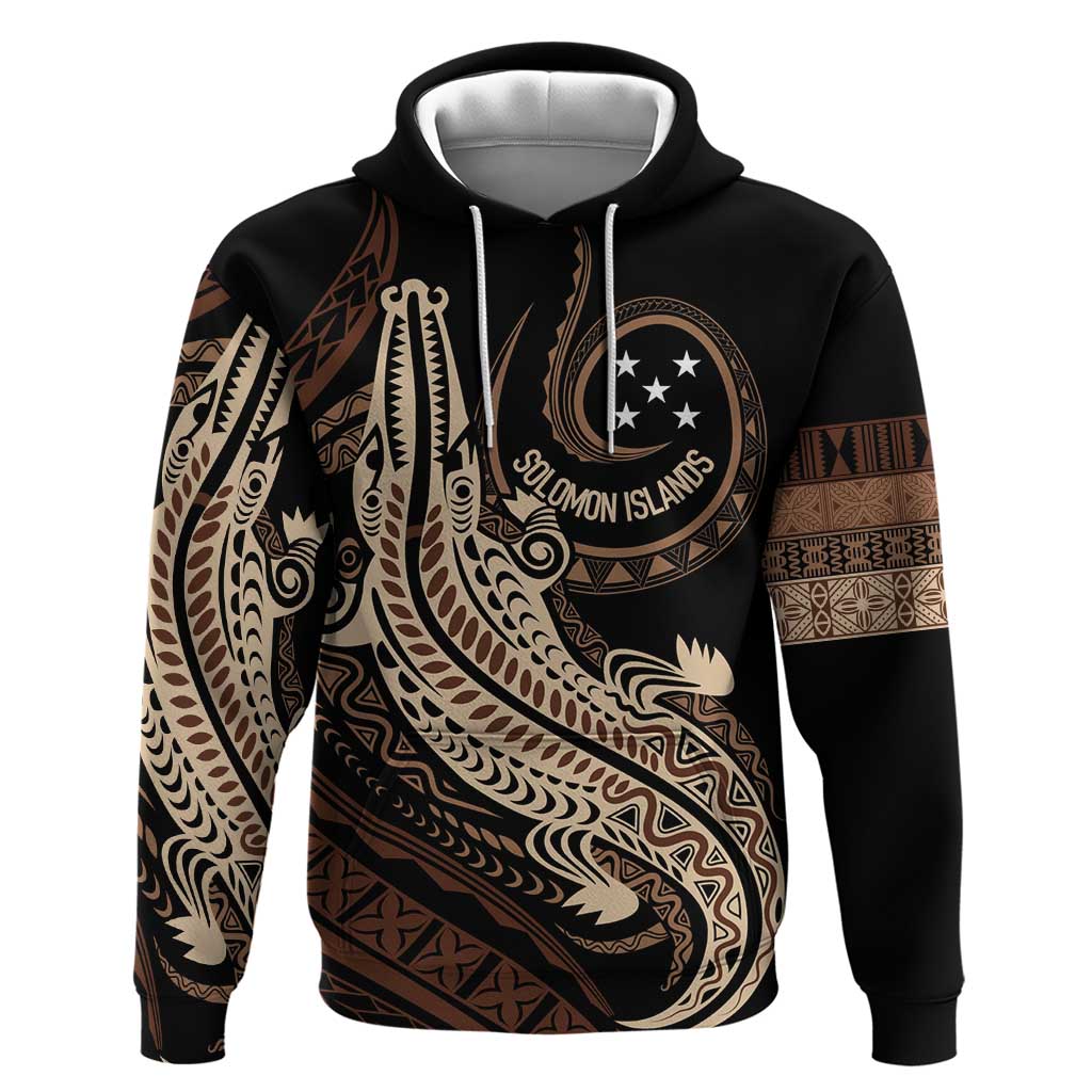 Personalized Solomon Islands Crocodile Zip Hoodie Hapi Isles - Independence Anniversary LT7 Pullover Hoodie Brown - Polynesian Pride