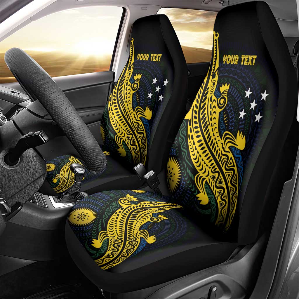 Personalized Solomon Islands Independence Anniversary Car Seat Cover Crocodile Mix Tapa LT7 - Polynesian Pride