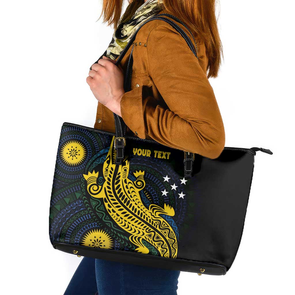 Personalized Solomon Islands Independence Anniversary Leather Tote Bag Crocodile Mix Tapa LT7 Colorful - Polynesian Pride