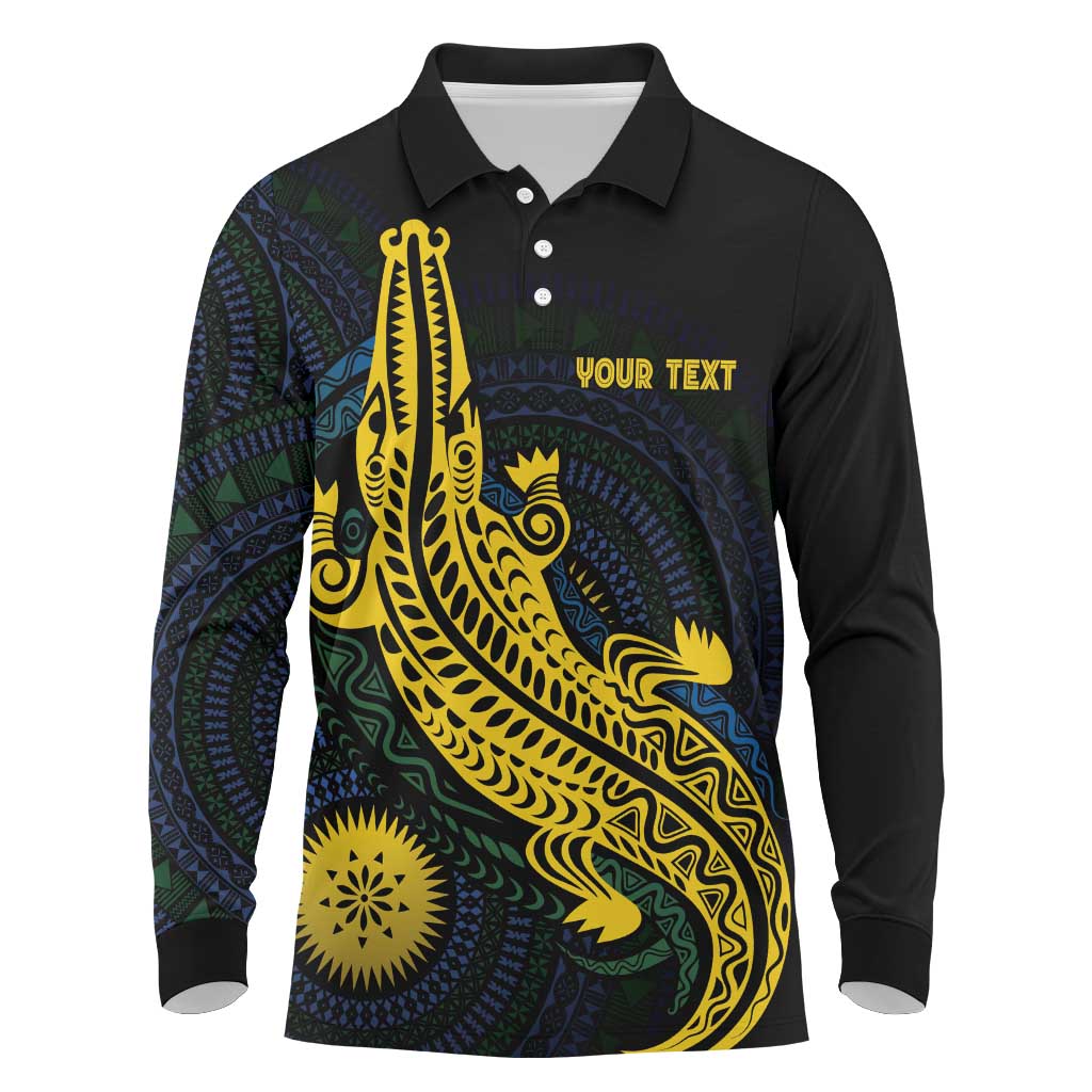 Personalized Solomon Islands Independence Anniversary Long Sleeve Polo Shirt Crocodile Mix Tapa LT7 Colorful - Polynesian Pride