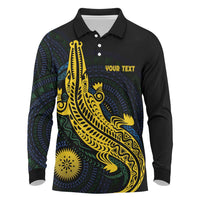 Personalized Solomon Islands Independence Anniversary Long Sleeve Polo Shirt Crocodile Mix Tapa LT7 Colorful - Polynesian Pride