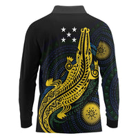 Personalized Solomon Islands Independence Anniversary Long Sleeve Polo Shirt Crocodile Mix Tapa LT7 - Polynesian Pride