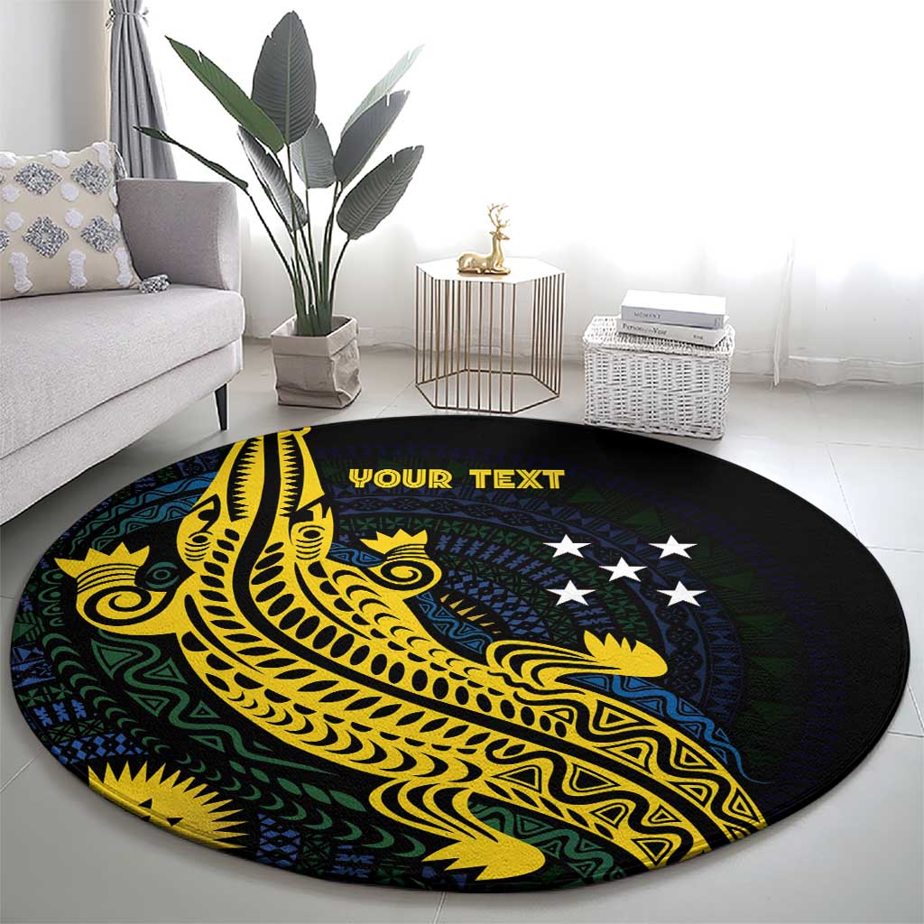 Personalized Solomon Islands Independence Anniversary Round Carpet Crocodile Mix Tapa LT7 - Polynesian Pride