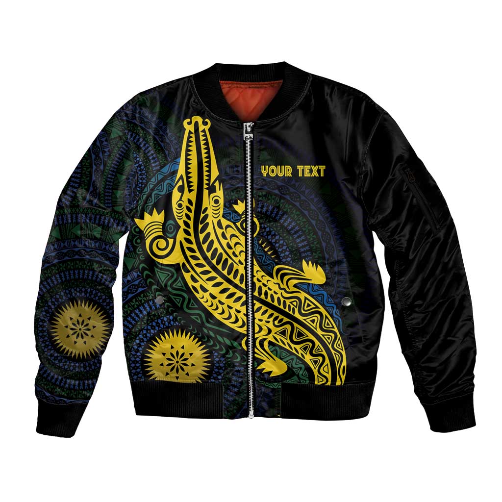 Personalized Solomon Islands Independence Anniversary Sleeve Zip Bomber Jacket Crocodile Mix Tapa LT7 Unisex Colorful - Polynesian Pride