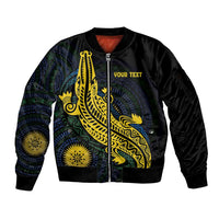 Personalized Solomon Islands Independence Anniversary Sleeve Zip Bomber Jacket Crocodile Mix Tapa LT7 Unisex Colorful - Polynesian Pride