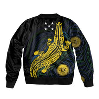 Personalized Solomon Islands Independence Anniversary Sleeve Zip Bomber Jacket Crocodile Mix Tapa LT7 - Polynesian Pride