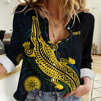 Personalized Solomon Islands Independence Anniversary Women Casual Shirt Crocodile Mix Tapa LT7 Female Colorful - Polynesian Pride