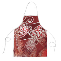 Aotearoa Maori Koru Curves Apron Silver Ferns - Crimson Red LT7 Red - Polynesian Pride