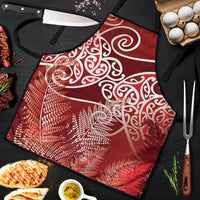 Aotearoa Maori Koru Curves Apron Silver Ferns - Crimson Red LT7 Red - Polynesian Pride