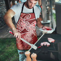 Aotearoa Maori Koru Curves Apron Silver Ferns - Crimson Red LT7 - Polynesian Pride