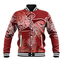 Aotearoa Maori Koru Curves Baseball Jacket Silver Ferns - Crimson Red LT7 Unisex Red - Polynesian Pride
