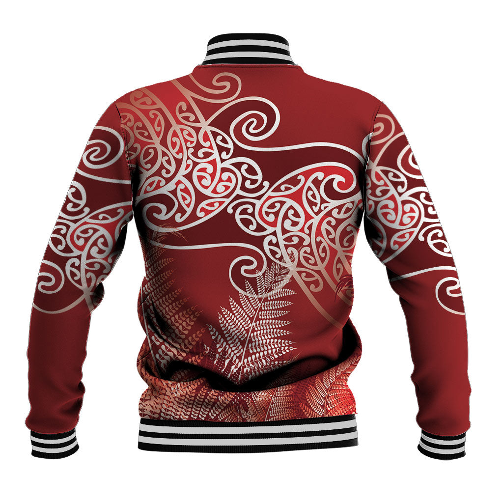 Aotearoa Maori Koru Curves Baseball Jacket Silver Ferns - Crimson Red LT7 - Polynesian Pride
