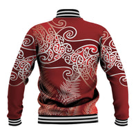 Aotearoa Maori Koru Curves Baseball Jacket Silver Ferns - Crimson Red LT7 - Polynesian Pride