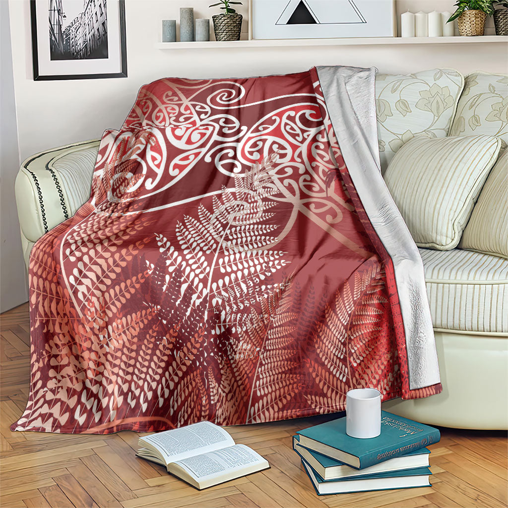 Aotearoa Maori Koru Curves Blanket Silver Ferns - Crimson Red LT7 Red - Polynesian Pride