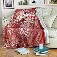 Aotearoa Maori Koru Curves Blanket Silver Ferns - Crimson Red LT7 Red - Polynesian Pride