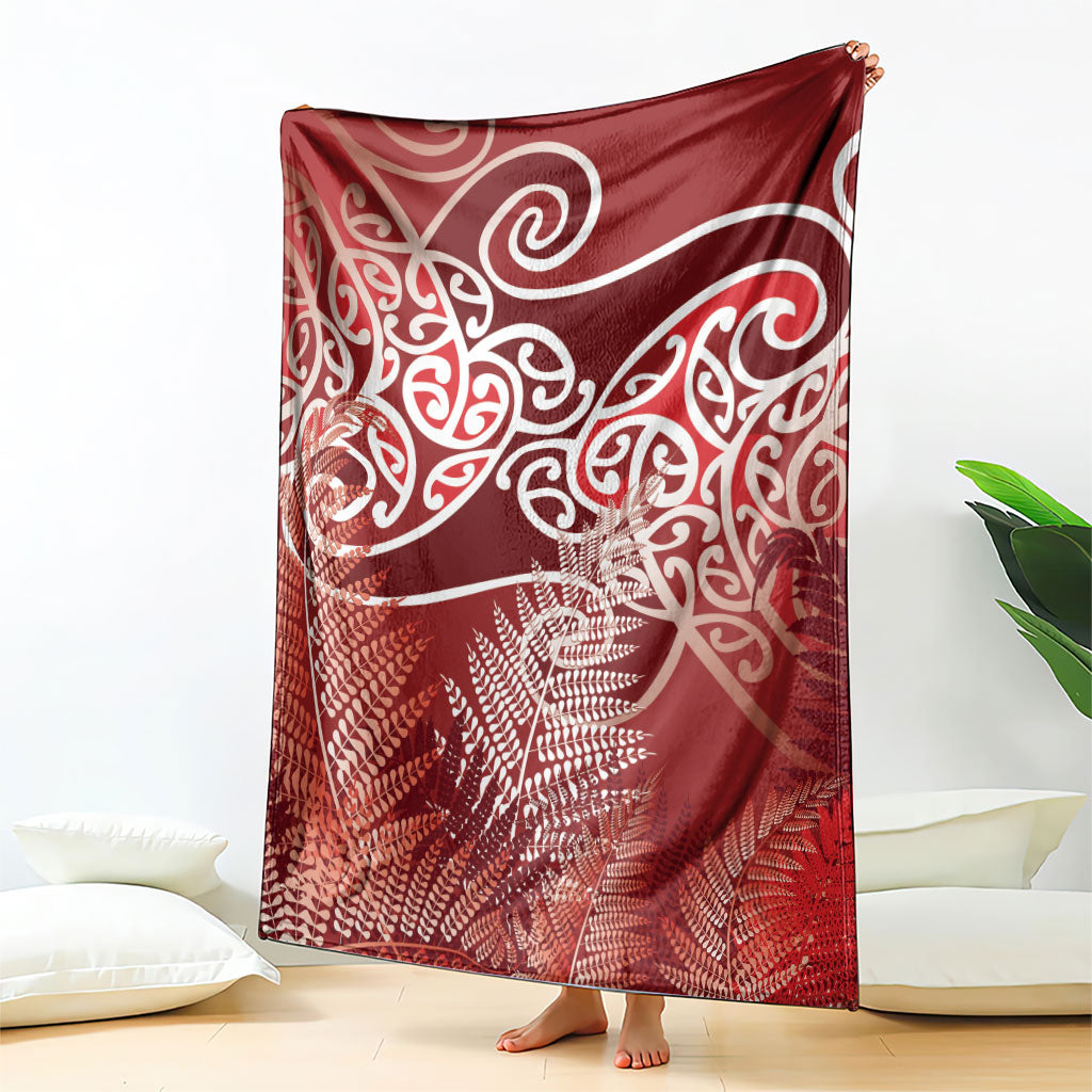 Aotearoa Maori Koru Curves Blanket Silver Ferns - Crimson Red LT7 - Polynesian Pride
