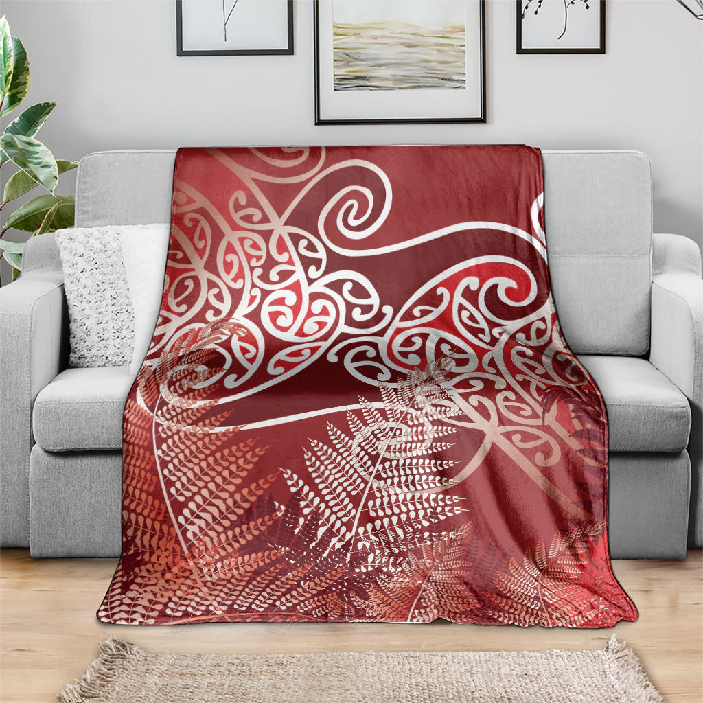 Aotearoa Maori Koru Curves Blanket Silver Ferns - Crimson Red LT7 - Polynesian Pride