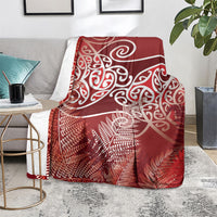 Aotearoa Maori Koru Curves Blanket Silver Ferns - Crimson Red LT7 - Polynesian Pride