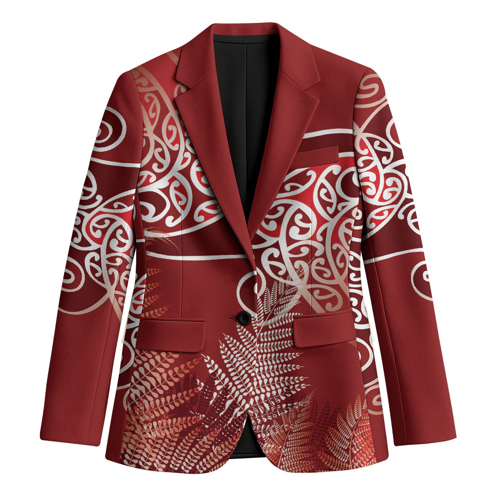 Aotearoa Maori Koru Curves Blazer Silver Ferns - Crimson Red LT7 Unisex Red - Polynesian Pride