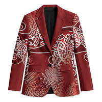 Aotearoa Maori Koru Curves Blazer Silver Ferns - Crimson Red LT7 Unisex Red - Polynesian Pride