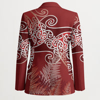 Aotearoa Maori Koru Curves Blazer Silver Ferns - Crimson Red LT7 - Polynesian Pride