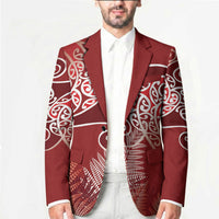 Aotearoa Maori Koru Curves Blazer Silver Ferns - Crimson Red LT7 - Polynesian Pride