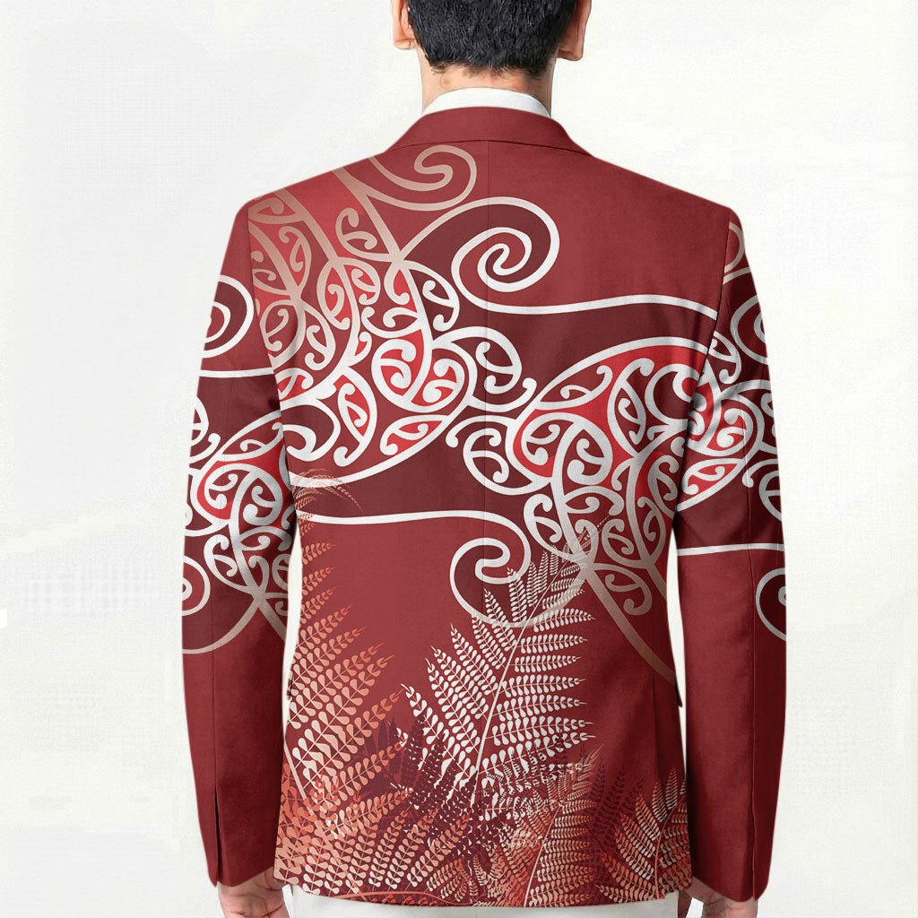 Aotearoa Maori Koru Curves Blazer Silver Ferns - Crimson Red LT7 - Polynesian Pride