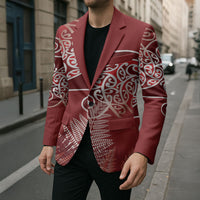 Aotearoa Maori Koru Curves Blazer Silver Ferns - Crimson Red LT7 - Polynesian Pride
