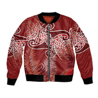 Aotearoa Maori Koru Curves Bomber Jacket Silver Ferns - Crimson Red LT7 Unisex Red - Polynesian Pride