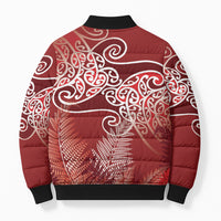 Aotearoa Maori Koru Curves Bomber Puffer Jacket Silver Ferns - Crimson Red LT7 - Polynesian Pride