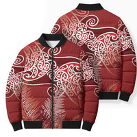 Aotearoa Maori Koru Curves Bomber Puffer Jacket Silver Ferns - Crimson Red LT7 - Polynesian Pride