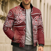 Aotearoa Maori Koru Curves Bomber Puffer Jacket Silver Ferns - Crimson Red LT7 - Polynesian Pride