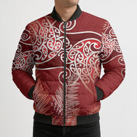 Aotearoa Maori Koru Curves Bomber Puffer Jacket Silver Ferns - Crimson Red LT7 - Polynesian Pride