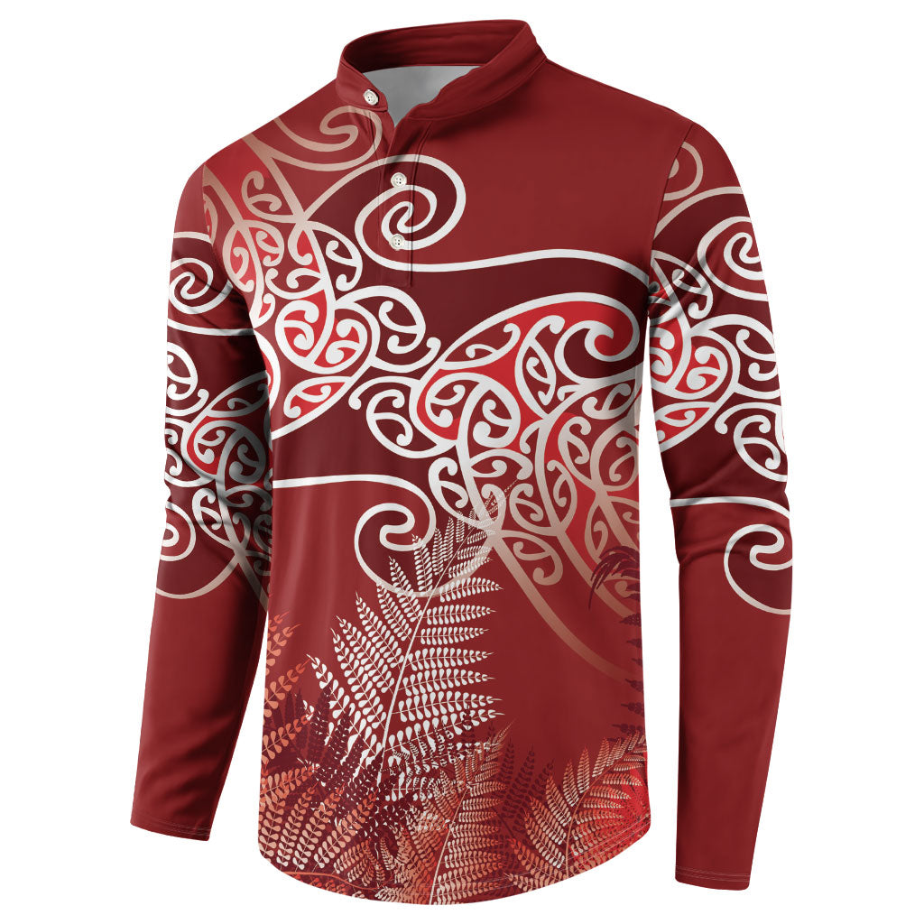 Aotearoa Maori Koru Curves Button Sweatshirt Silver Ferns - Crimson Red LT7 - Polynesian Pride