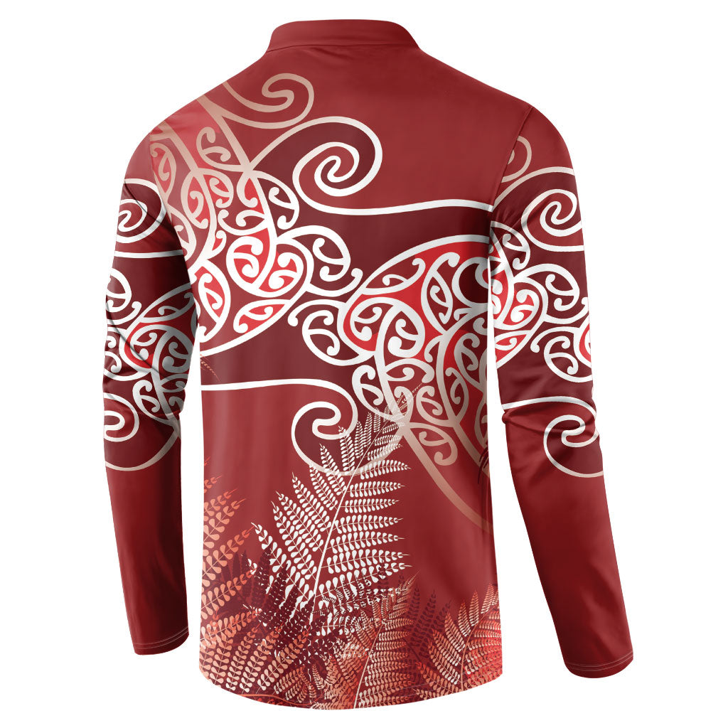 Aotearoa Maori Koru Curves Button Sweatshirt Silver Ferns - Crimson Red LT7 - Polynesian Pride
