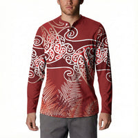 Aotearoa Maori Koru Curves Button Sweatshirt Silver Ferns - Crimson Red LT7 - Polynesian Pride