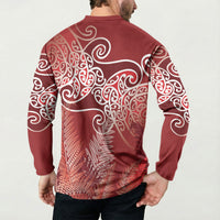 Aotearoa Maori Koru Curves Button Sweatshirt Silver Ferns - Crimson Red LT7 - Polynesian Pride