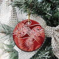 Aotearoa Maori Koru Curves Ceramic Ornament Silver Ferns - Crimson Red