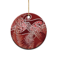 Aotearoa Maori Koru Curves Ceramic Ornament Silver Ferns - Crimson Red