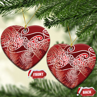 Aotearoa Maori Koru Curves Ceramic Ornament Silver Ferns - Crimson Red
