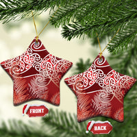 Aotearoa Maori Koru Curves Ceramic Ornament Silver Ferns - Crimson Red