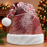 Aotearoa Maori Koru Curves Christmas Santa Hat Silver Ferns - Crimson Red