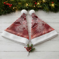 Aotearoa Maori Koru Curves Christmas Santa Hat Silver Ferns - Crimson Red