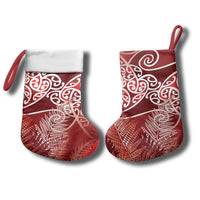 Aotearoa Maori Koru Curves Christmas Stocking Silver Ferns - Crimson Red